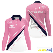Load image into Gallery viewer, Womens Long Sleeve Golf Shirts Custom Blue And Pink Golf Shirt Personalized White Team Golf Shirts NHN0075
