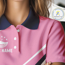 Load image into Gallery viewer, Womens Golf Polo Shirt Custom Blue And Pink Golf Shirt Personalized White Team Golf Shirts NHN0075