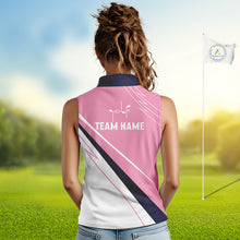 Load image into Gallery viewer, Womens Sleeveless Golf Polo Shirt Custom Blue And Pink Golf Shirt Personalized White Team Golf Shirts NHN0075