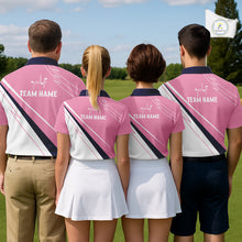 Load image into Gallery viewer, Womens Golf Polo Shirt Custom Blue And Pink Golf Shirt Personalized White Team Golf Shirts NHN0075