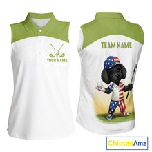 Load image into Gallery viewer, Funny Womens Sleeveless Golf Polo Shirt Custom Name Green Poodle Dog Golf Shirts Personalized NHN0079