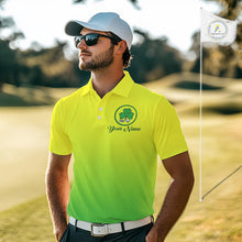 Load image into Gallery viewer, Neon Green Mens Golf Polo Shirt Custom Name Green Clover St Patrick Day Golf Shirts For Men NHN0206