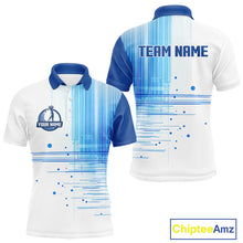 Load image into Gallery viewer, Mens Golf Polo Shirt Custom Blue Pattern Team Golf Tops, White Golf Golf Outfit For Men NHN0087