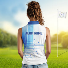 Load image into Gallery viewer, Womens Sleeveless Golf Polo Shirt Custom Blue Pattern Team Golf Tops, White Golf Golf Outfit For Ladies NHN0087