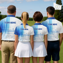 Load image into Gallery viewer, Mens Golf Polo Shirt Custom Blue Pattern Team Golf Tops, White Golf Golf Outfit For Men NHN0087