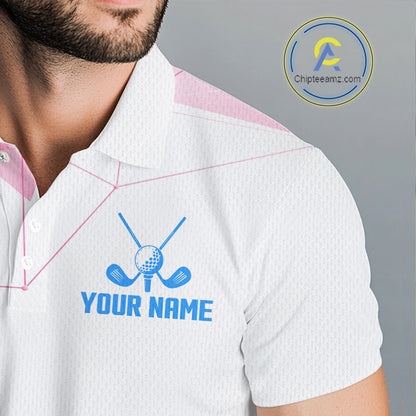 Blue And Pink Polygonal Pattern Mens Golf Polo Shirts Custom White Golf Clubs Golf Shirt For Men NHN0098