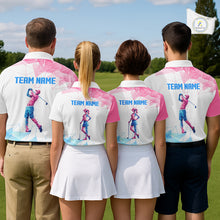 Load image into Gallery viewer, Blue And Pink Polygonal Pattern Mens Golf Polo Shirts Custom White Golf Clubs Golf Shirt For Men NHN0098