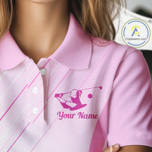 Load image into Gallery viewer, Pink White Womens Golf Polo Shirts Custom Name Golf Shirts For Women Personalized Golf Gifts  NHN0015
