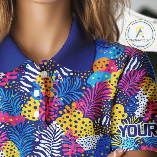 Colorful Paisley Pattern Womens Golf Polo Shirts Custom Tropical Golf Attire For Ladies, Golfer Gift NHN0147