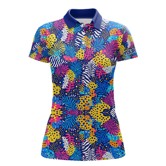 Colorful Paisley Pattern Womens Golf Polo Shirts Custom Tropical Golf Attire For Ladies, Golfer Gift NHN0147