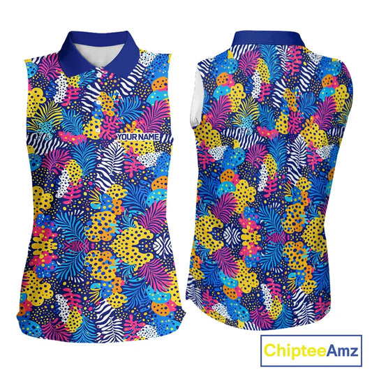 Colorful Paisley Pattern Womens Sleeveless Golf Polo Shirt Custom Tropical Golf Attire For Ladies NHN0147