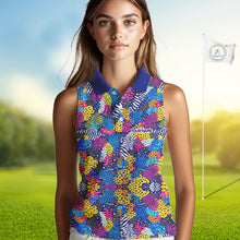 Load image into Gallery viewer, Colorful Paisley Pattern Womens Sleeveless Golf Polo Shirt Custom Tropical Golf Attire For Ladies NHN0147