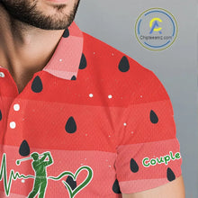 Load image into Gallery viewer, Watermelon Polo Shirt For Women Men, Heartbeat Couple Matching Golf Polo Shirt Custom Valentines Outfit NHN0148