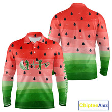 Load image into Gallery viewer, Watermelon Mens Polo Shirt, Heartbeat Matching Long Sleeve Golf Polo Shirt Custom Valentines Outfit NHN0148