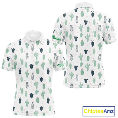 Funny Cactus Flower Pattern Mens Golf Polo Shirts Custom, Cactus Golf Shirt Personalized NHN0151