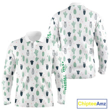 Load image into Gallery viewer, Funny Cactus Flower Pattern Long Sleeve Golf Polo Shirt Custom, Cactus Golf Shirt Personalized NHN0151