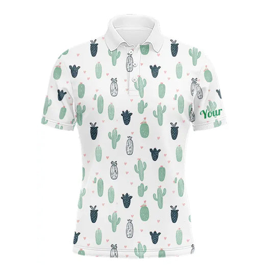 Funny Cactus Flower Pattern Mens Golf Polo Shirts Custom, Cactus Golf Shirt Personalized NHN0151