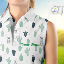Load image into Gallery viewer, Funny Cactus Flower Pattern Womens Sleeveless Golf Polo Shirt Custom, Cactus Golf Shirt Personalized NHN0151
