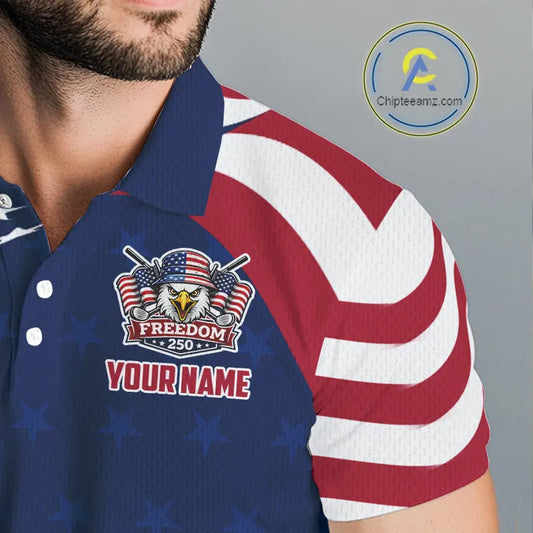 Funny Mens Golf Polo Shirt Custom Name American Flag Polo Shirt, 250 Years Of Freedom Patriotic Gift NHN0173