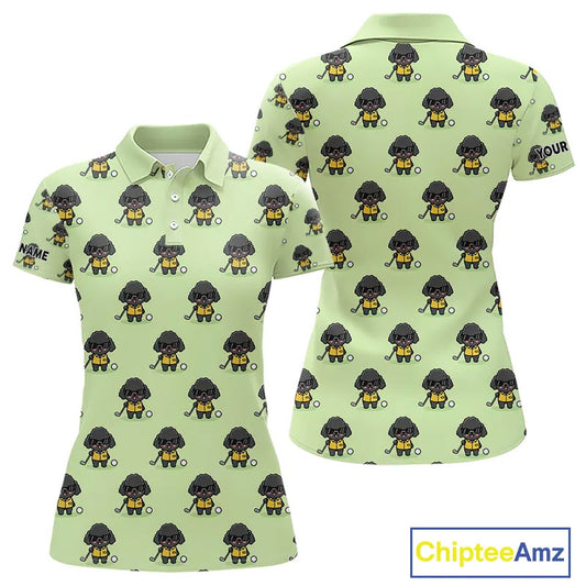 Personalized Green Womens Golf Polo Shirts Custom Team Ladies Golf Tops, Funny Poodle Dog Lover Gift NHN0068