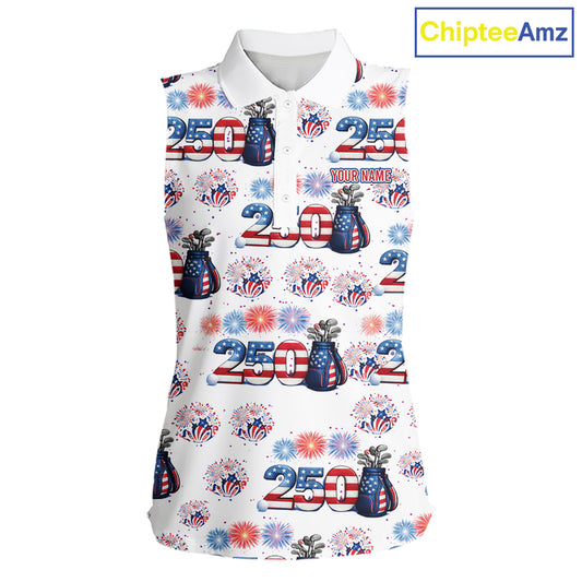 America 250th Anniversary Womens Sleeveless Golf Polo Shirt Patriotic USA Golf Shirts, Golf Gift NHN0233