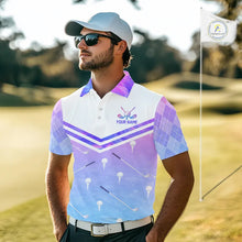 Load image into Gallery viewer, Argyle Mens Golf Polo Shirt Custom Pink &amp; Purple Plaid Golf Clubs Pattern Team Golf Top, Golf Gifts NHN0116