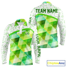 Load image into Gallery viewer, Green Geometric Triangle Mens Long Sleeve Golf Polo Shirt Custom Golf Clubs &amp; Golf Ball Golf Tops NHN0121