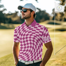 Load image into Gallery viewer, Plaid Mens Golf Polo Shirt Custom Purple &amp; Pink Checkerboard Argyle Pattern Golf Shirts For Men NHN0128