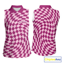 Load image into Gallery viewer, Plaid Womens Sleeveless Golf Polo Shirt Custom Purple &amp; Pink Checkerboard Argyle Pattern Golf Gifts NHN0128