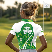 Load image into Gallery viewer, Womens Golf Polo Shirt Custom Name Green Music Angel Wing Golf Ball St Patrick’S Day Golf Outfit NHN0133