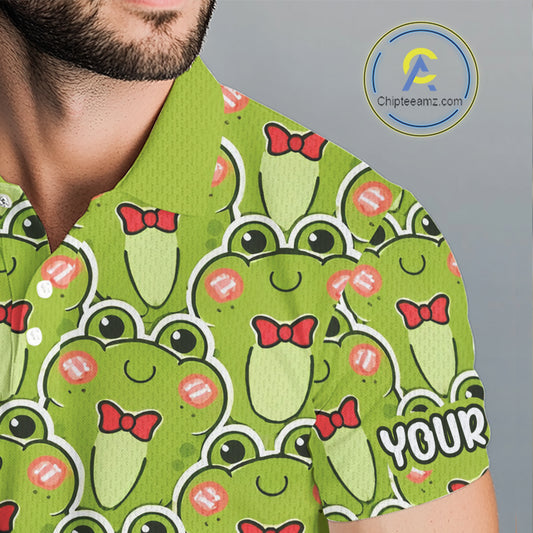 Funny Green Frog Pattern Mens Golf Polo Shirt Custom Golf Attire For Men, Golfer Gift NHN0146