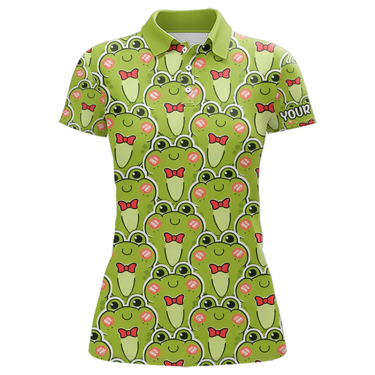 Funny Green Frog Pattern Womens Golf Polo Shirts Custom Golf Attire For Ladies, Golfer Gift NHN0146