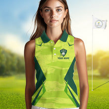 Load image into Gallery viewer, Green Camo Womens Sleeveless Golf Polo Shirt Custom Camouflage Golf Ball Golf Top For Team, Golfer Gift NHN0178