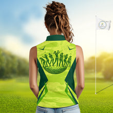 Load image into Gallery viewer, Green Camo Womens Sleeveless Golf Polo Shirt Custom Camouflage Golf Ball Golf Top For Team, Golfer Gift NHN0178
