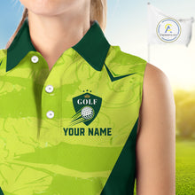 Load image into Gallery viewer, Green Camo Womens Sleeveless Golf Polo Shirt Custom Camouflage Golf Ball Golf Top For Team, Golfer Gift NHN0178