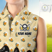 Load image into Gallery viewer, Womens Sleeveless Golf Polo Shirt Beer Skull Golf Pattern Custom Team Ladies Golf Tops, Funny Golf Gifts NHN0200
