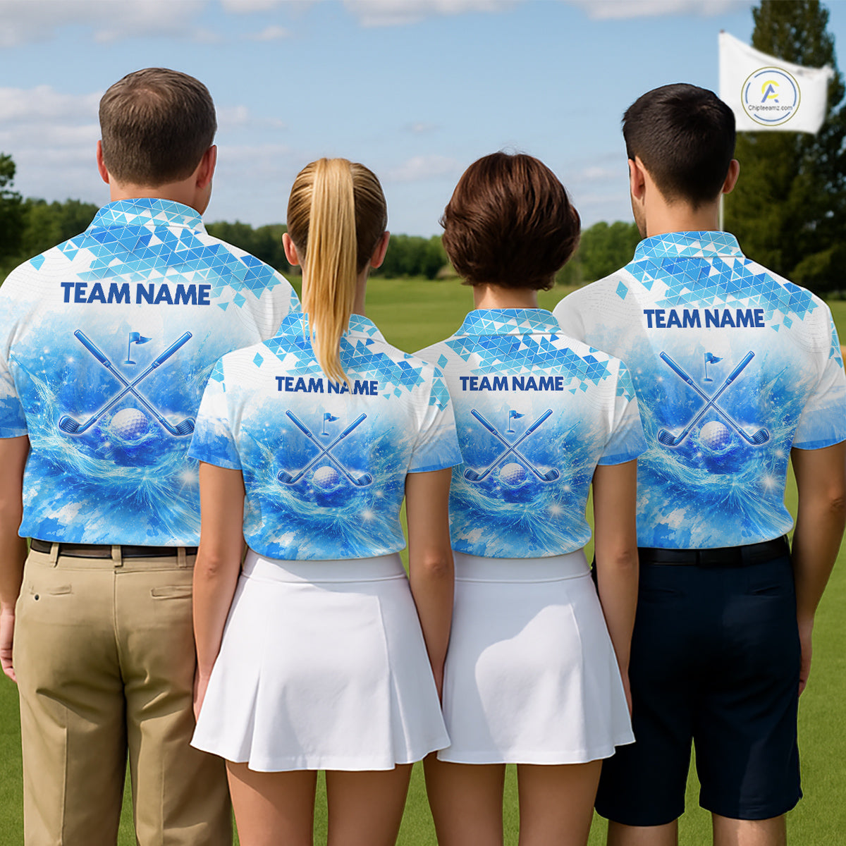 Luxury Blue Mens Golf Polo Shirt Custom Water Splash Pattern With Golf Ball, Team Name Golf Tops NHN0219