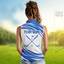 Load image into Gallery viewer, Blue And White Womens Sleeveless Golf Polo Shirt Custom Golf Shirts For Team Personalized Golf Gifts NHN0094