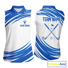 Load image into Gallery viewer, Blue And White Womens Sleeveless Golf Polo Shirt Custom Golf Shirts For Team Personalized Golf Gifts NHN0094