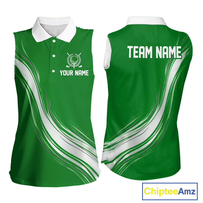 Green And White Womens Sleeveless Golf Polo Shirt Custom Golf Shirts For Team Personalized Golf Gifts NHN0095