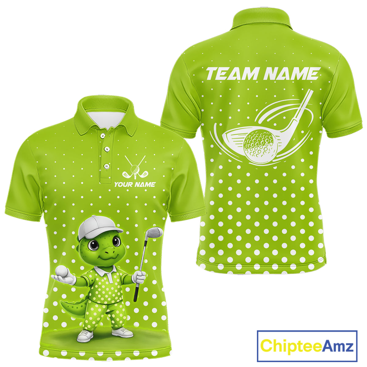 Funny Dinosaur Mens Golf Polo Shirt Green Pattern Custom Dinosaur Golf Shirts For Men NHN0100