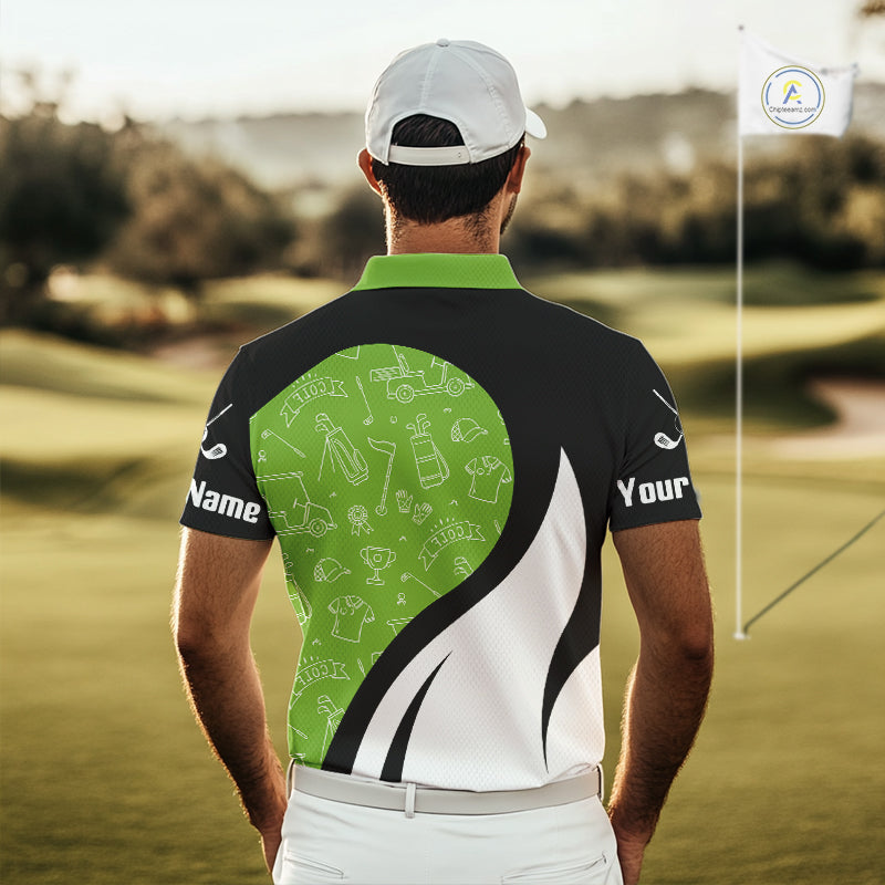 Green And White Mens Golf Polo Shirt Custom Black Golf Shirts For Men, Golf Gifts Apparel NHN0110