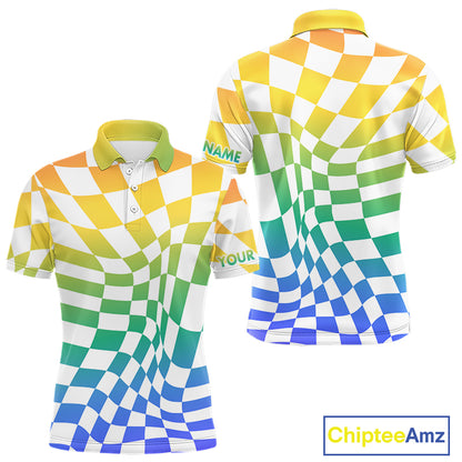 Mens Golf Polo Shirt Custom Colorful Checkerboard Argyle Pattern Golf Shirts For Men NHN0127