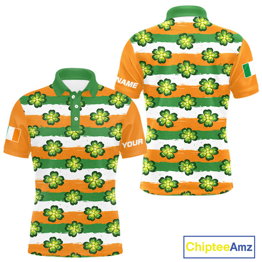 Mens Golf Polos Shirts Custom Green Clover St Patricks Day Pattern Ireland Flag Golf Shirt For Men NHN0138