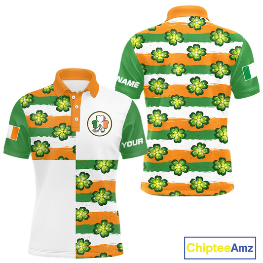 Mens Golf Polo Shirts Custom Ireland Flag St Patricks Day Green Clovers Golf Tops For Men NHN0140