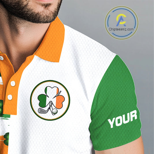 Mens Golf Polo Shirts Custom Ireland Flag St Patricks Day Green Clovers Golf Tops For Men NHN0140