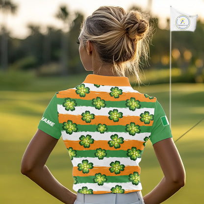 Womens Golf Polo Shirts Custom Ireland Flag St Patricks Day Green Clovers Golf Tops For Ladies NHN0140