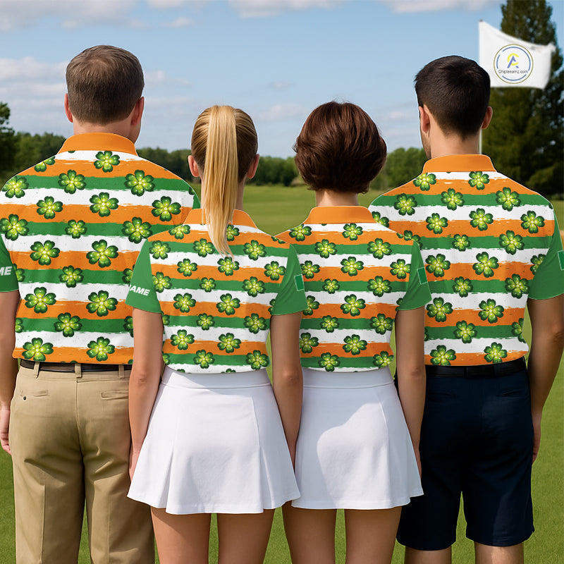 Womens Golf Polo Shirts Custom Ireland Flag St Patricks Day Green Clovers Golf Tops For Ladies NHN0140
