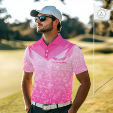 Load image into Gallery viewer, Mens Golf Polo Shirt Custom Pink Golf Ball Pattern Team Golf Tops, Golf Gifts For Men NHN0198