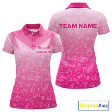 Load image into Gallery viewer, Womens Golf Polo Shirt Custom Pink Golf Ball Golf Club Pattern Team Ladies Golf Tops, Golf Gifts NHN0198